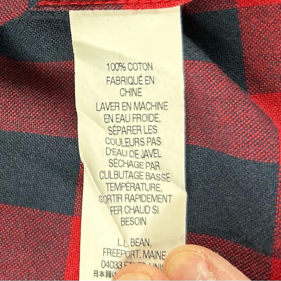 LL Bean Plaid Checked Button Down Shirt Mens Sz L Red Blue Cotton Outdoor Casual - Picture 4 of 7